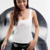 ASOS X Smiley® - Rib Square Neck Vest With Foil Slogan License Graphic In White