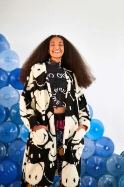 Farm Rio Black & White Smiley Fleece Coat