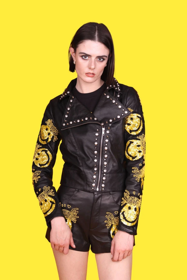 Any Old Iron X Smiley Mind Blown Leather Moto