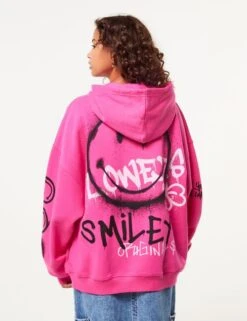 Oversize Pink Fuchsia Zipped Hoodie