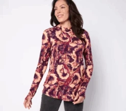 LOGO By Lori Goldstein X Smiley World Printed Mock Neck Top