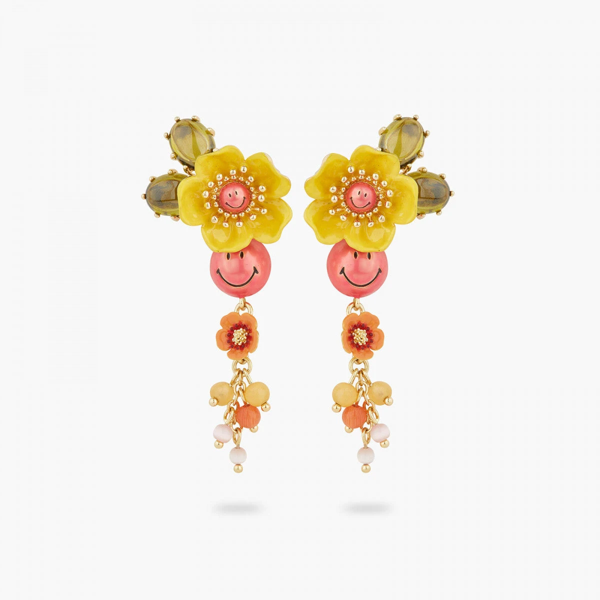 Pink Smiley And Flowers Dangling Post Earrings