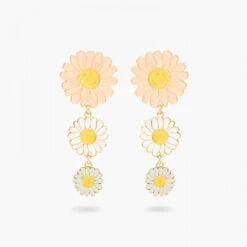 Smiley Pastel Daisies Dangling Post Earrings